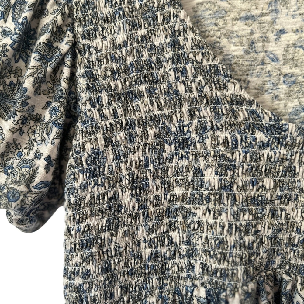 Lucky Brand Blue Floral Smocked Peplum Blouse M Cotton Modal Linen 2025 Cottage - Picture 6 of 13